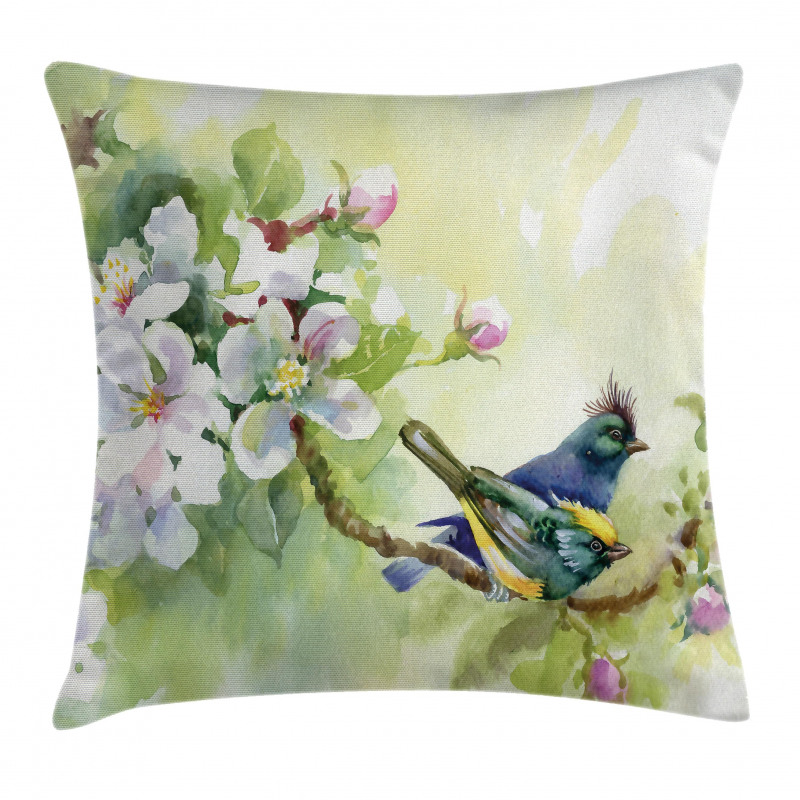 Watercolor Birds Spring Pillow Cover