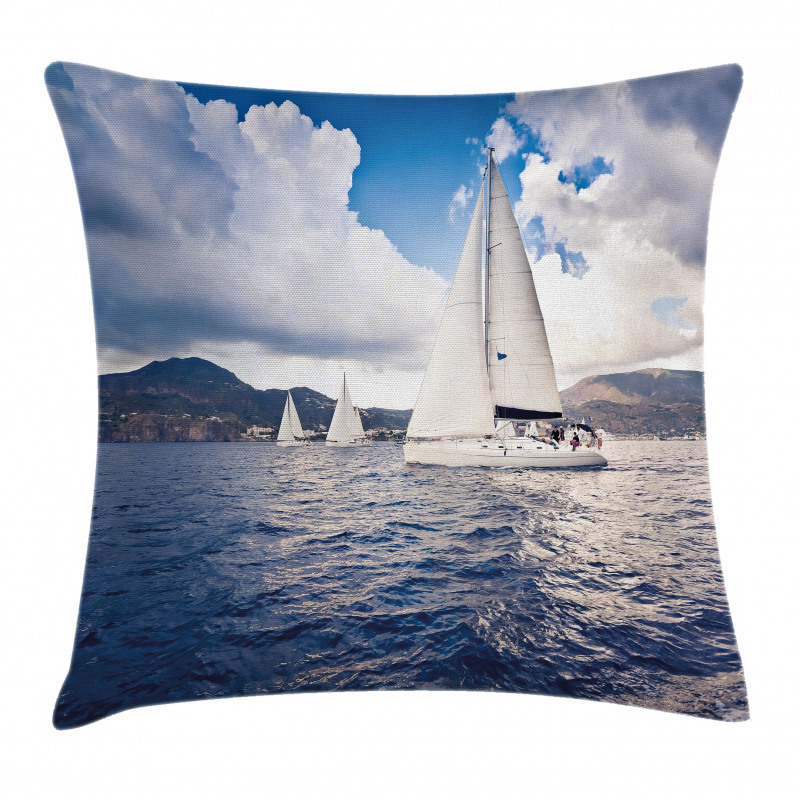 Sailing Boat on Sea Pillow Cover
