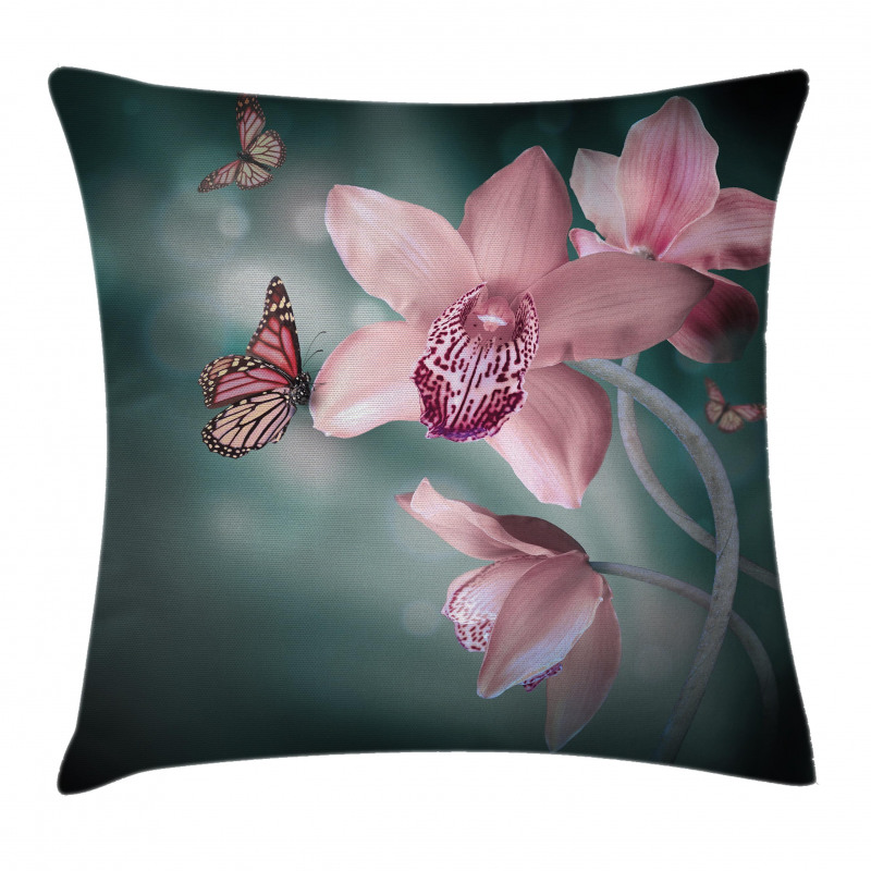 Orchid Flower Butterfly Pillow Cover