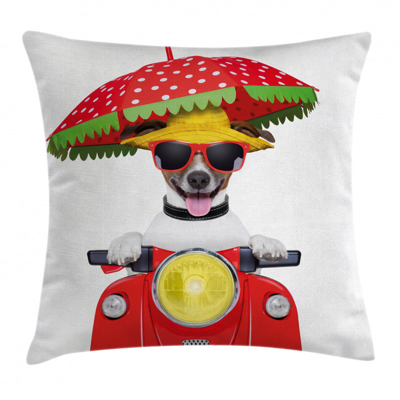 Dog Driving a Motorcycle Pillow Cover