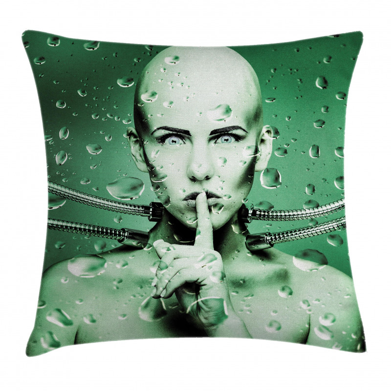 Robot Girl in Glass Pillow Cover