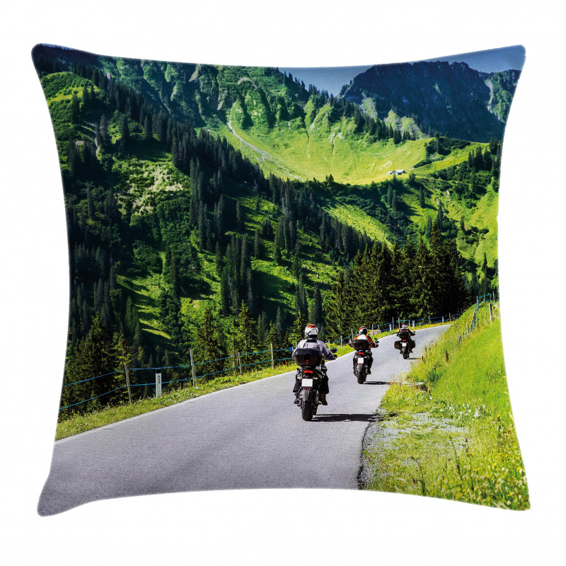 Bike Riders on Mountain Pillow Cover
