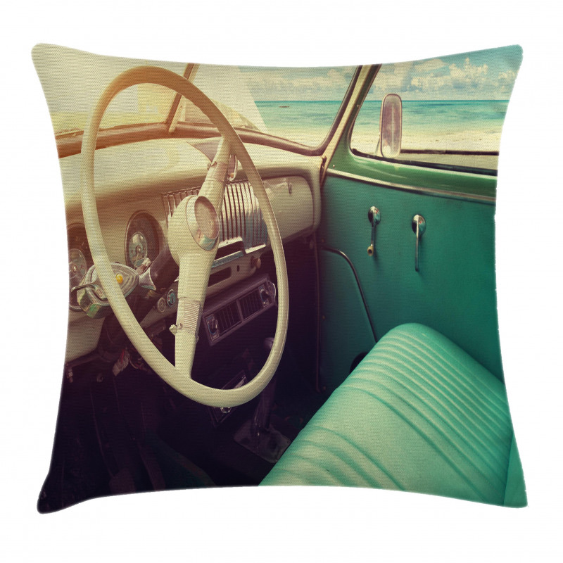 Vintage Car at the Seaside Pillow Cover