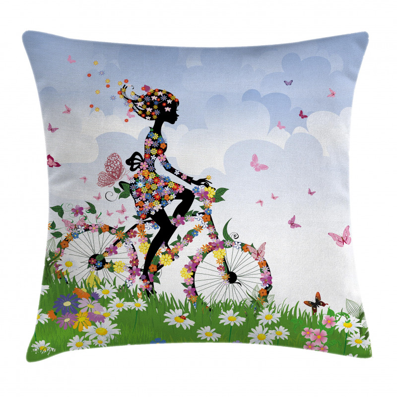 Vintage Romantic Bike Pillow Cover