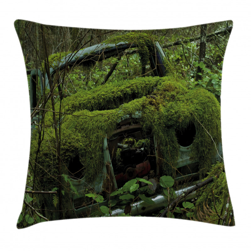 Old Classic Car Forest Pillow Cover