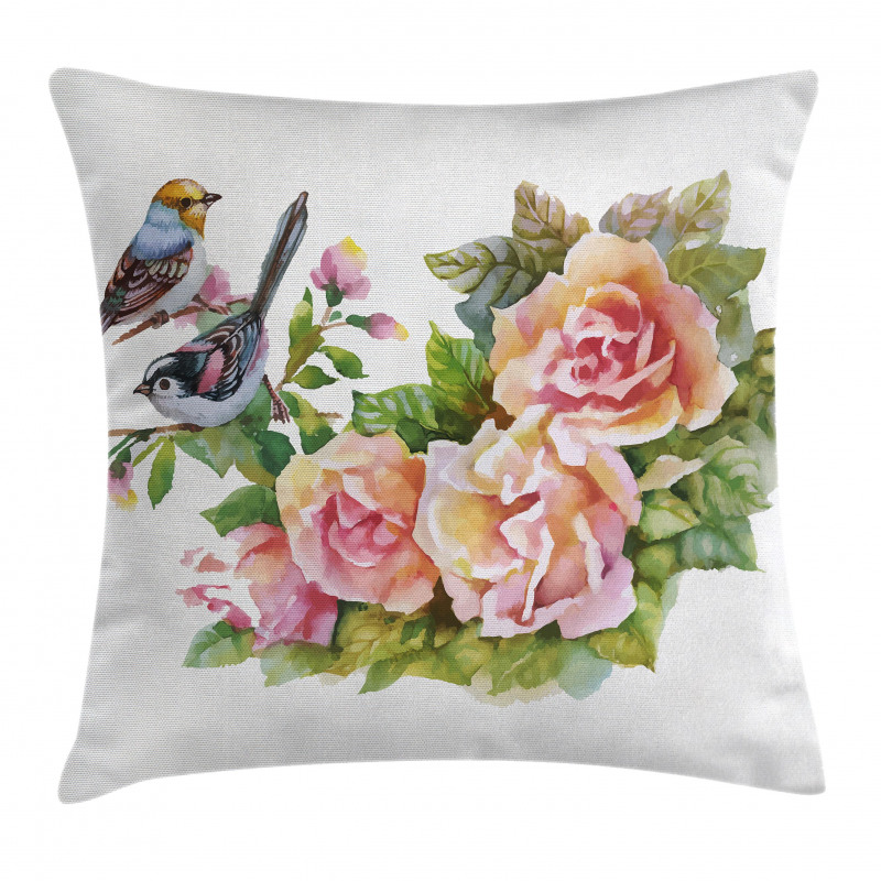 Wild Exotic Birds Roses Pillow Cover