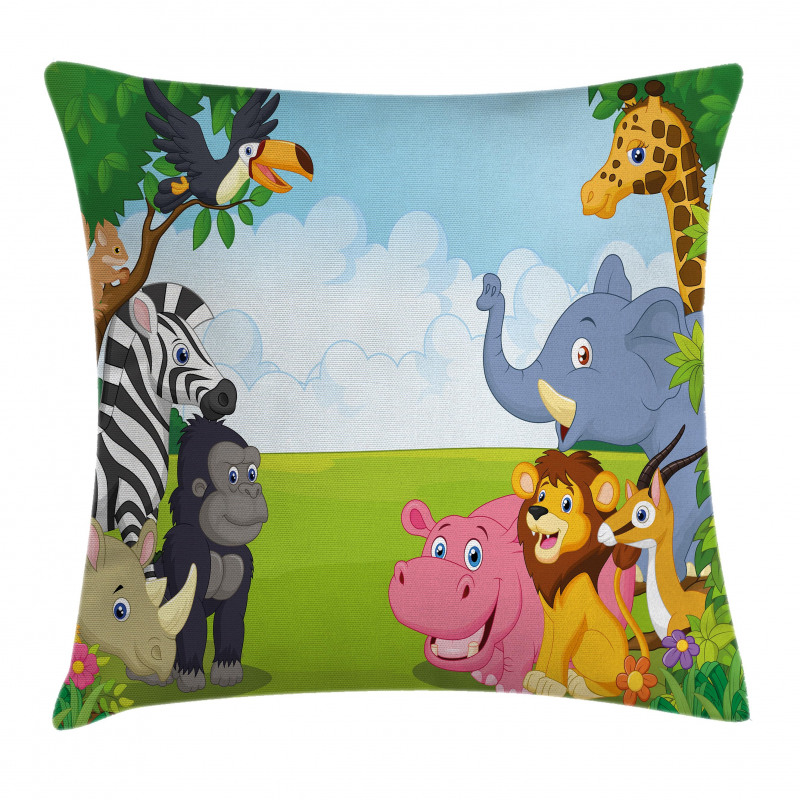 Kids Safari Animals Pillow Cover