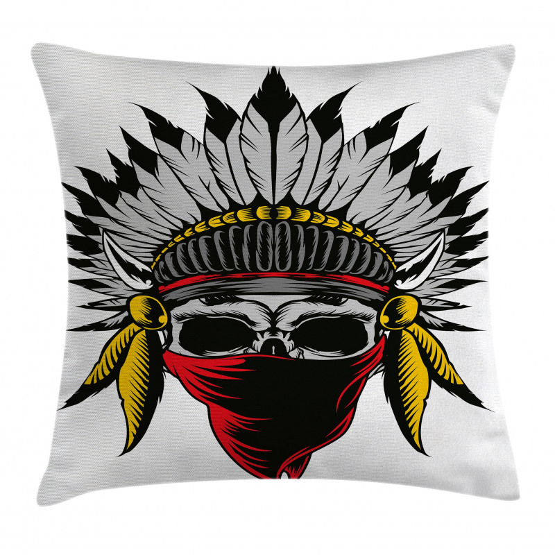 Skull with Feathers Veil Pillow Cover