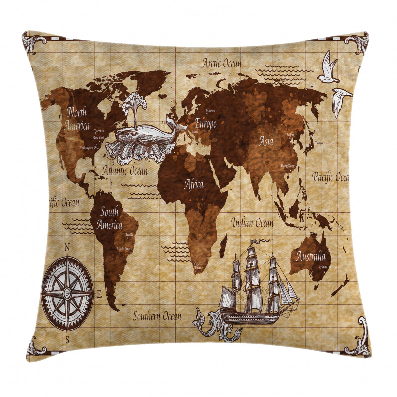 Retro Sketch World Map Pillow Cover