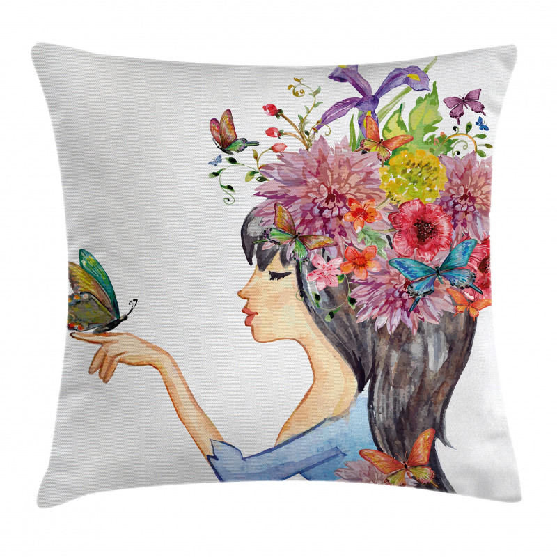 Long Haired Woman Pillow Cover