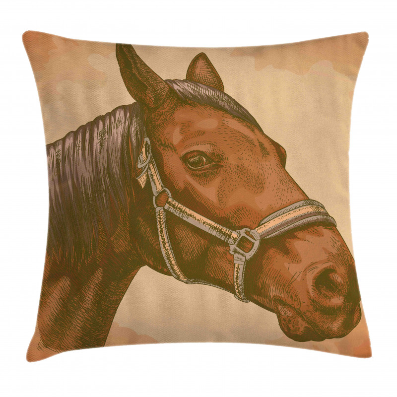Engraving Horse Head Pillow Cover