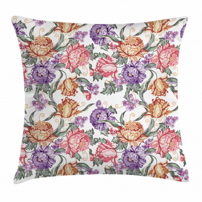 Retro Flowers and Curls Pillow Cover