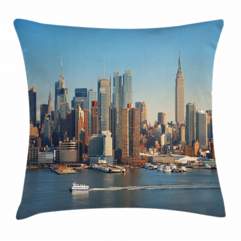 NYC Skyline River Scenery Pillow Cover