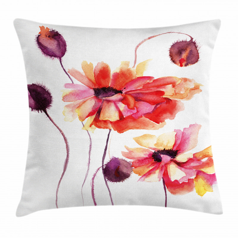 Watercolor Poppies Buds Pillow Cover
