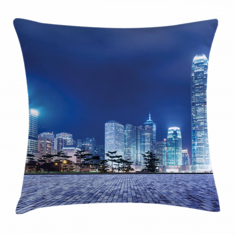 Hong Kong Skyline Night Pillow Cover