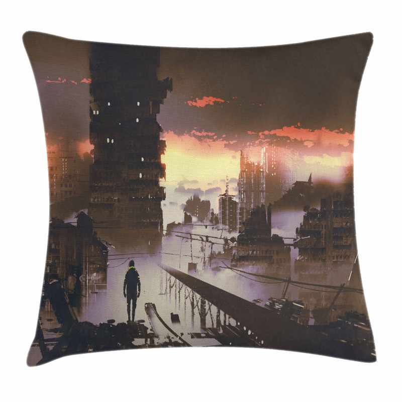 Sci-Fi Empty City Robot Pillow Cover