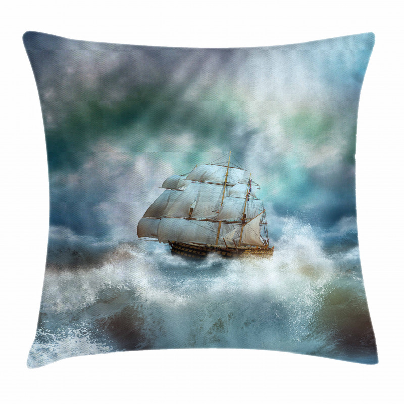 Pirate Ship on Wavy Sea Pillow Cover