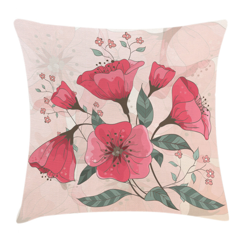 Pink Romantic Flowers Pillow Cover