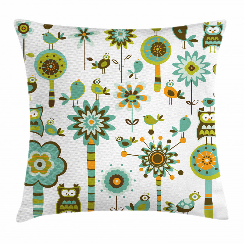 Birds Flowers Trees Pillow Cover