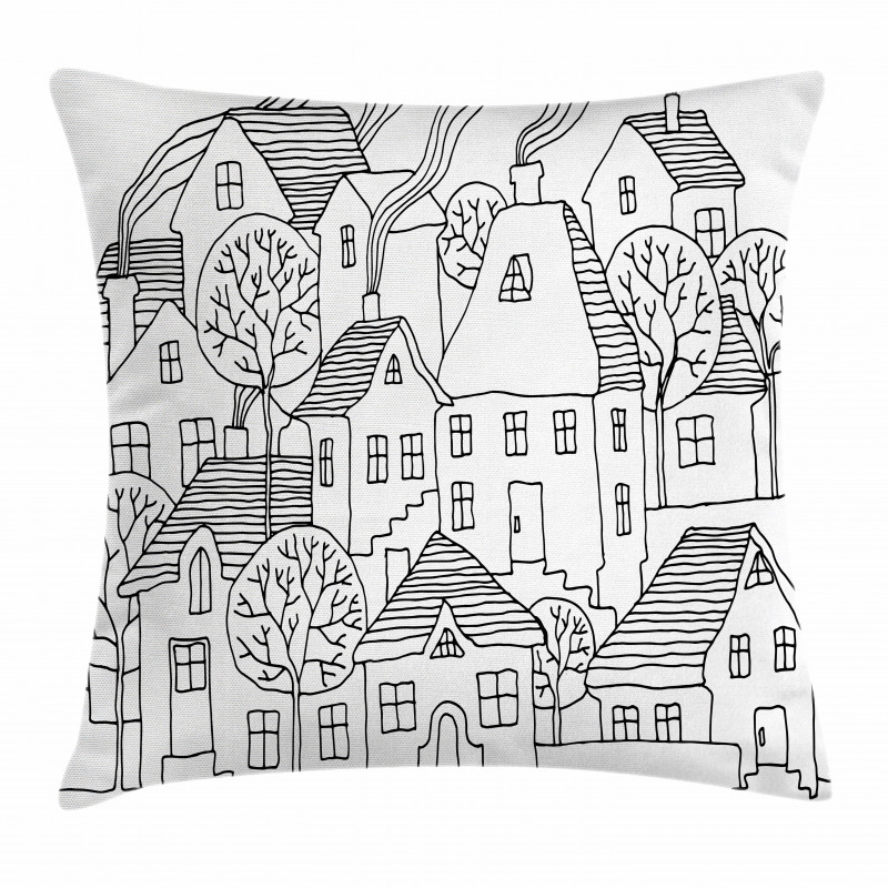 Cartoon House Village Pillow Cover