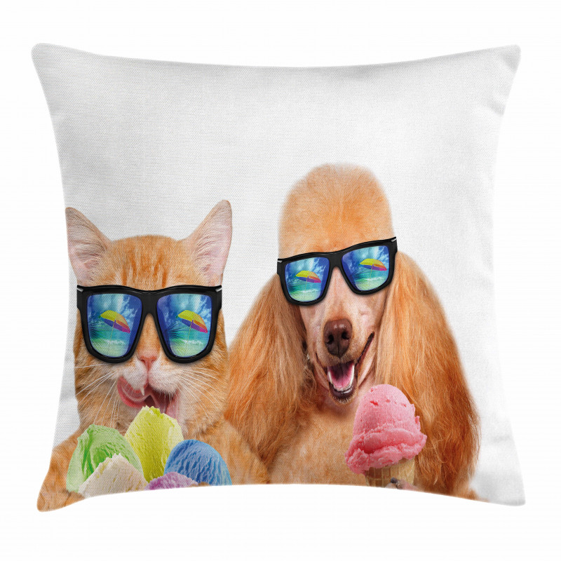 Cat Dog with Ice Cream Pillow Cover