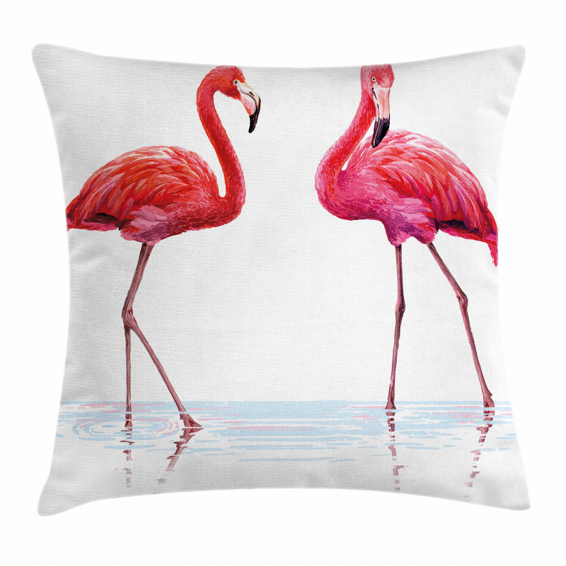 Exotic Flamingos on Sea Pillow Cover