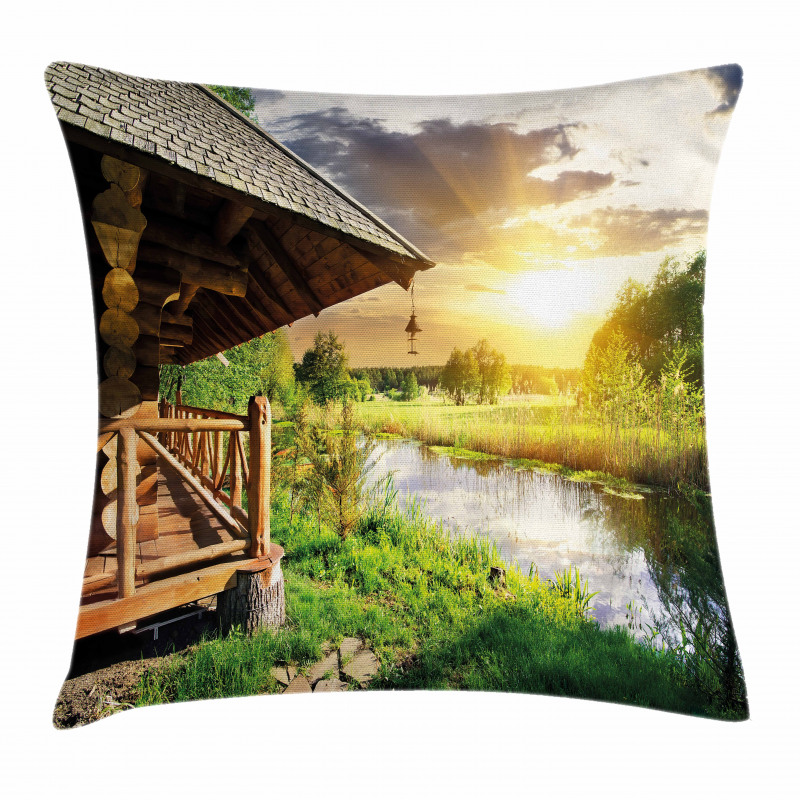 Wooden House by the Lake Pillow Cover