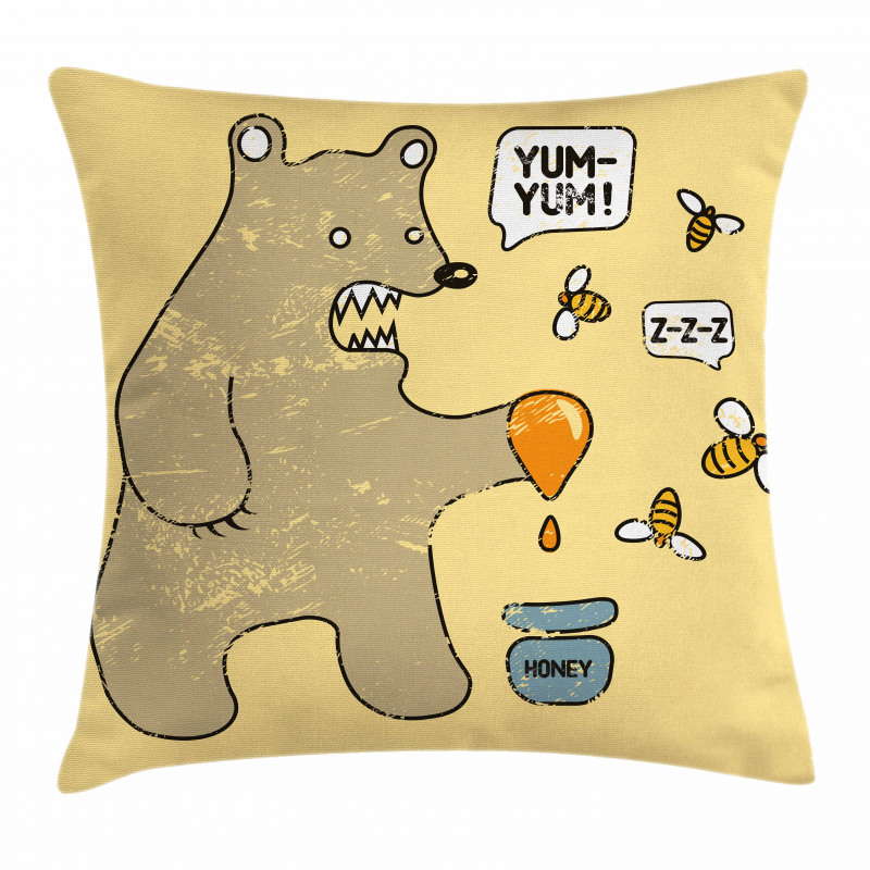 Bear Bees Honey Comic Pillow Cover
