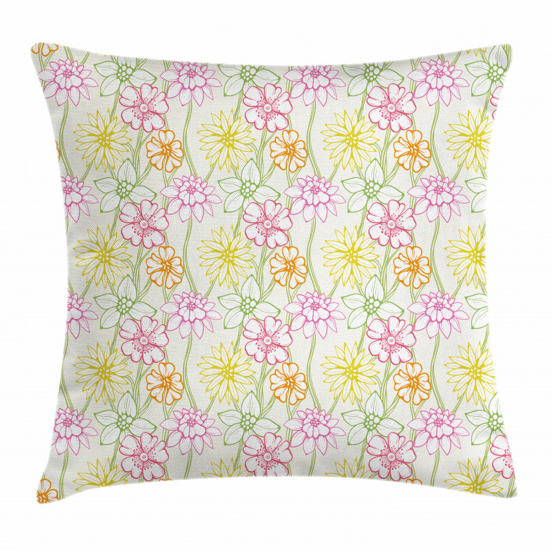 Colorful Flowers Sketchy Pillow Cover