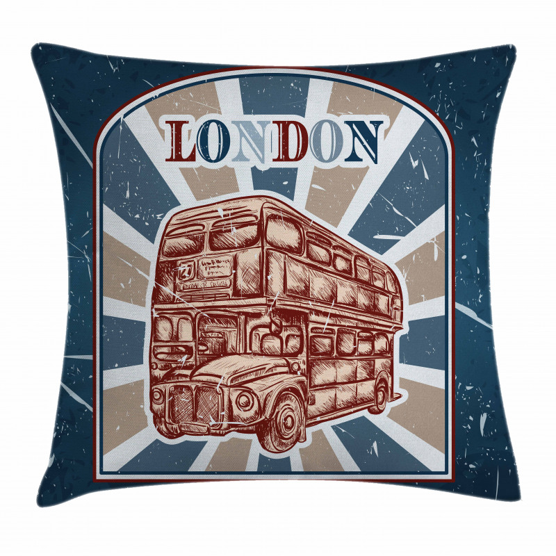 English Bus Grunge Art Pillow Cover