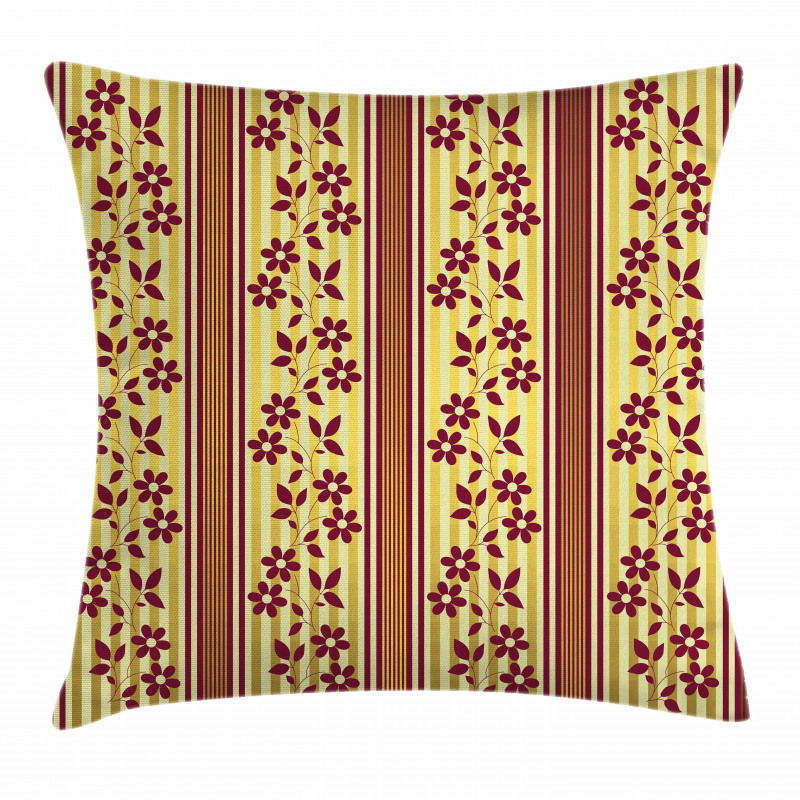 Red Flowers on Stripes Pillow Cover