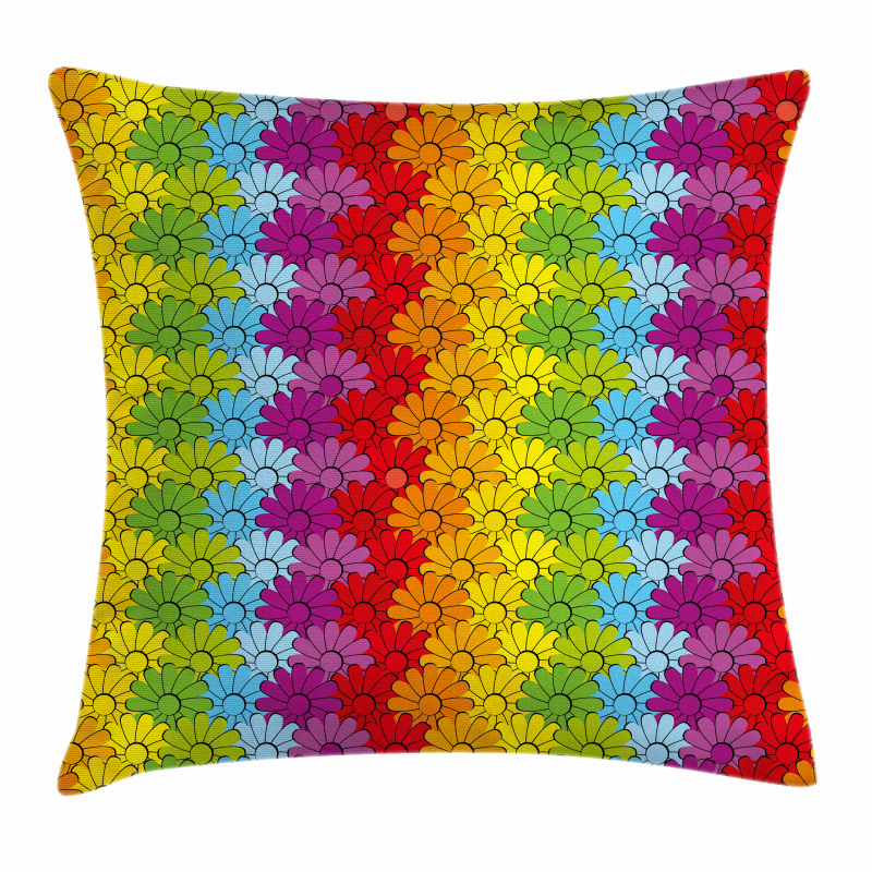 Rainbow Colored Flowers Pillow Cover