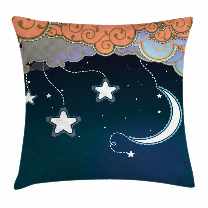 Clouds Stars and Moon Pillow Cover