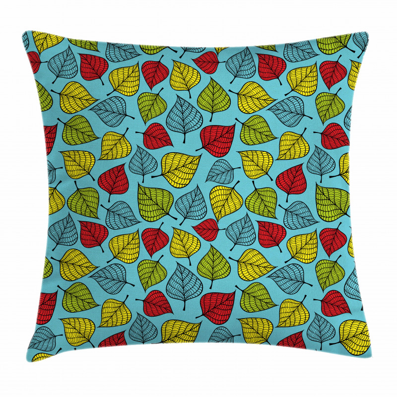 Falling Leaves on Blue Pillow Cover
