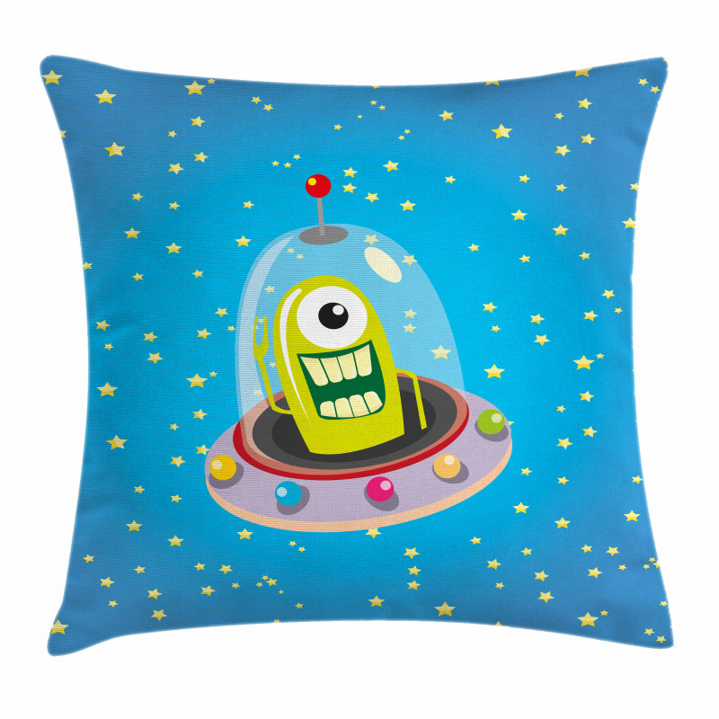 Comic UFO and Alien Pillow Cover