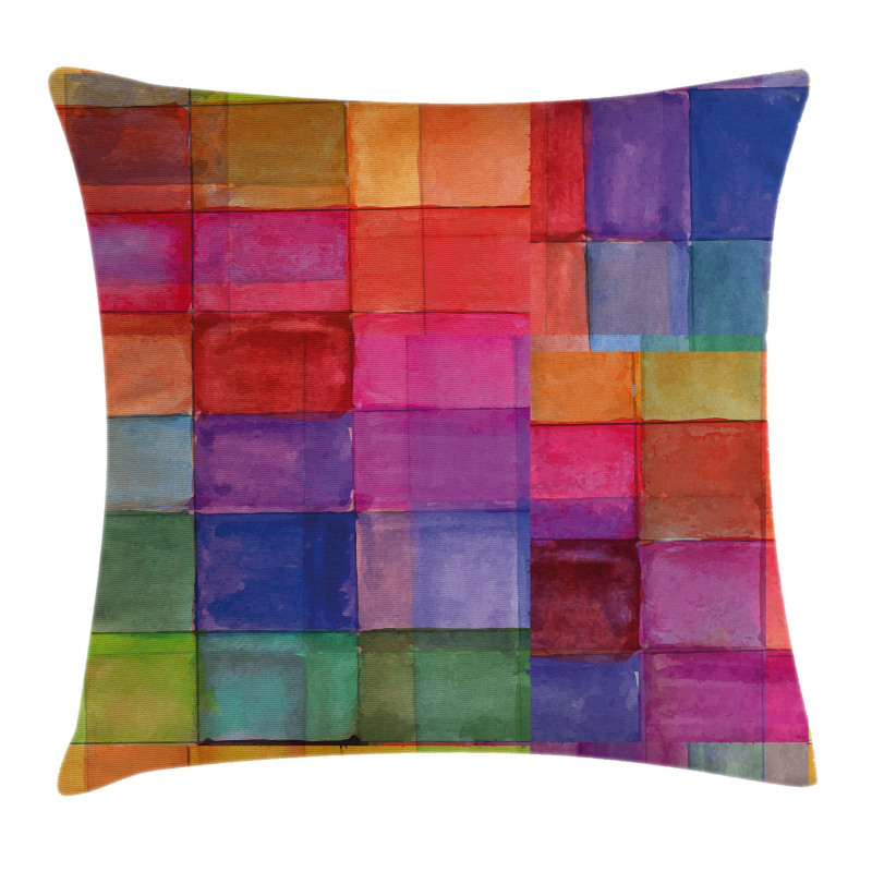 Rainbow Colors Squares Pillow Cover