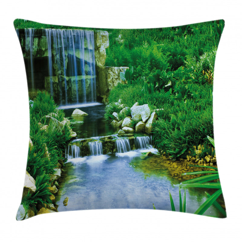 Waterfall Rocks Forest Pillow Cover