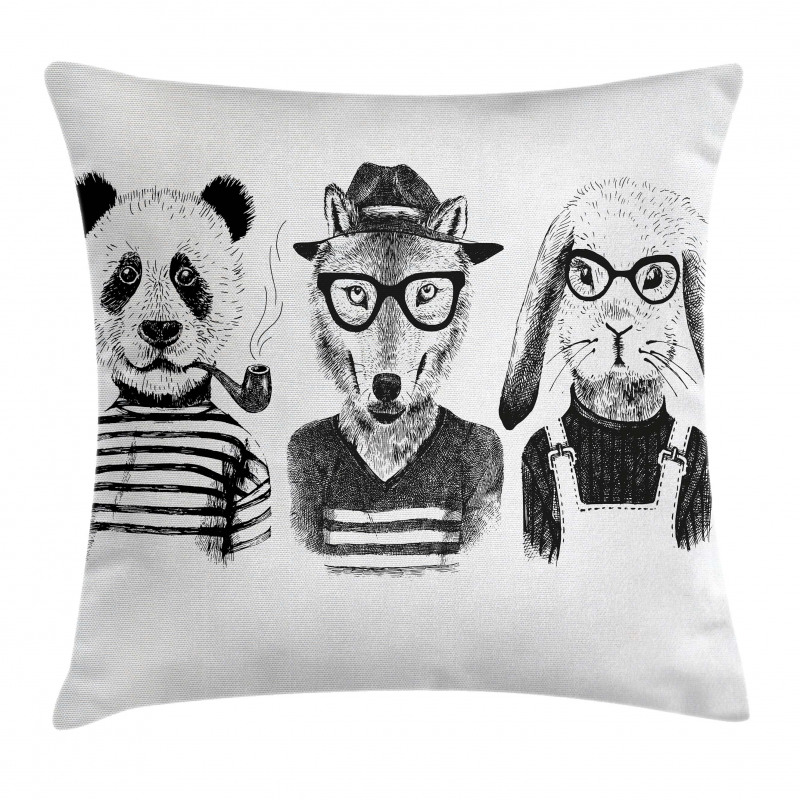 Hipster Panda Cigar Fox Pillow Cover