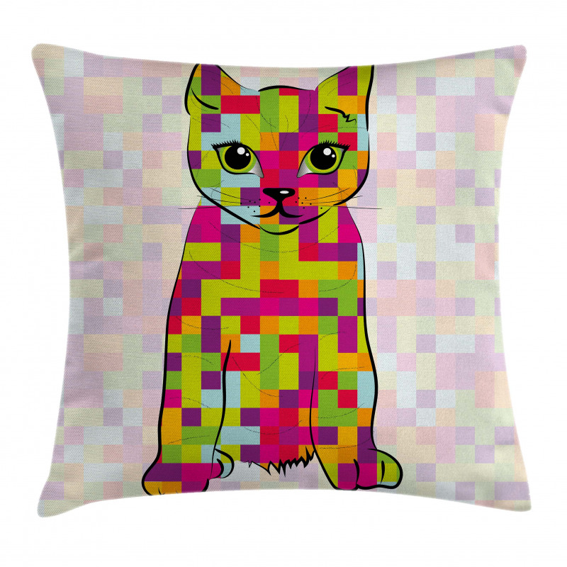 Cat Digital Colors Pillow Cover
