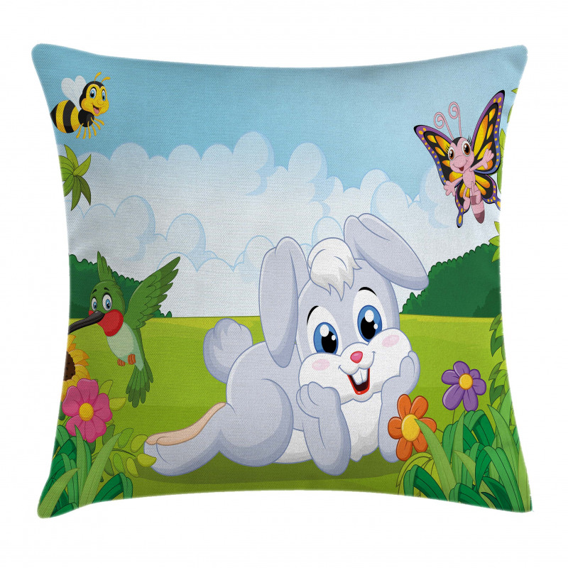 Rabbits Grass Bees Pillow Cover