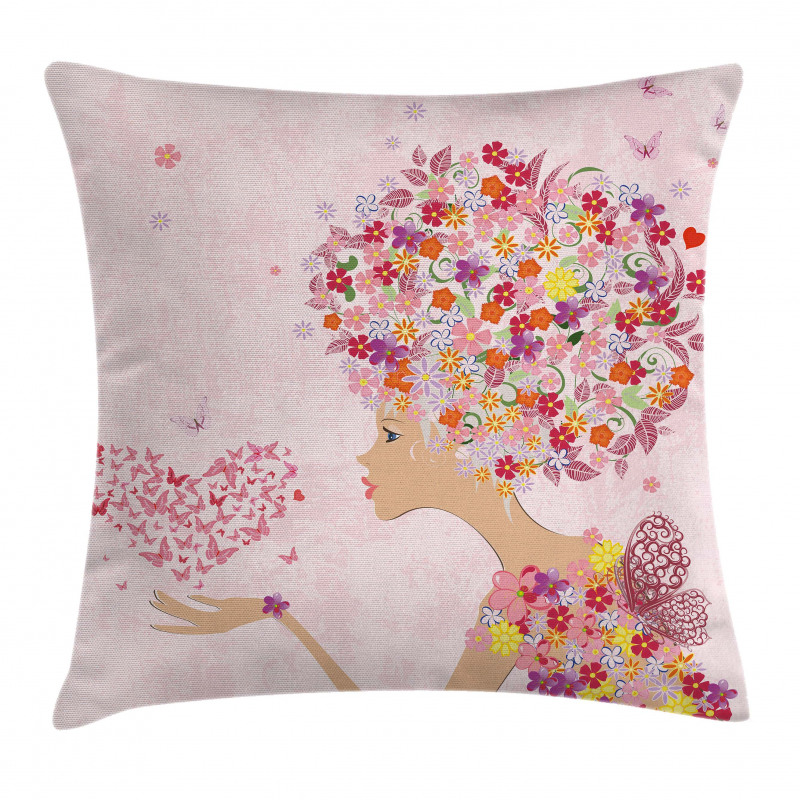 Flowers Girl Butterflies Pillow Cover