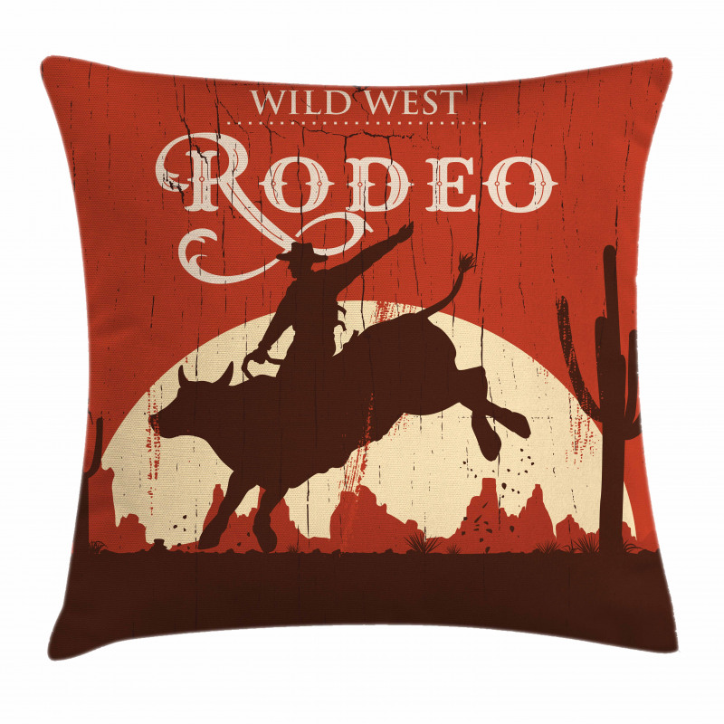 Rodeo Cowboy Rides Bull Pillow Cover