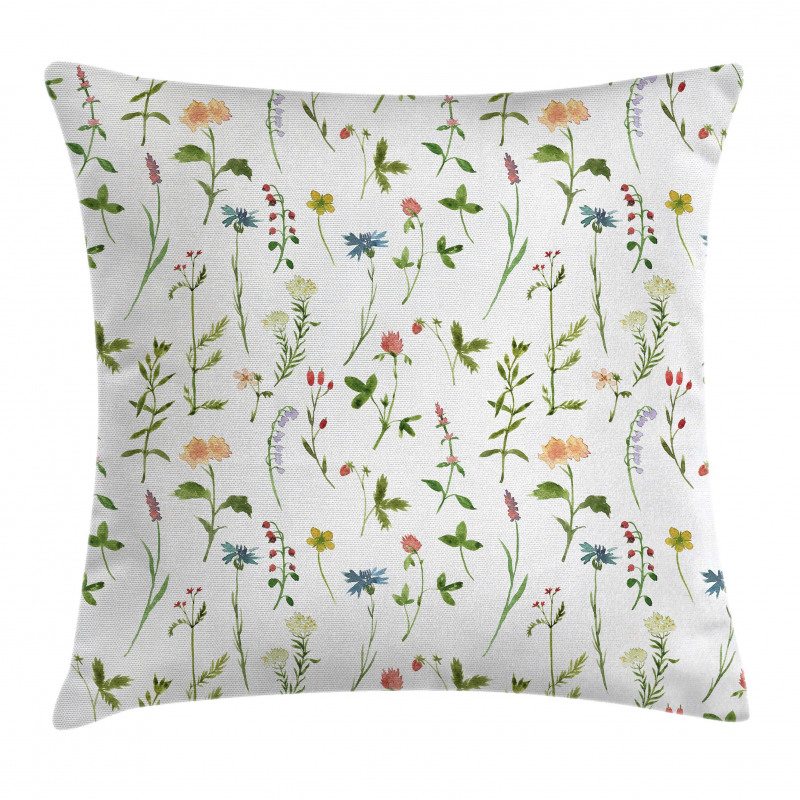 Herb Flowers Watercolors Pillow Cover
