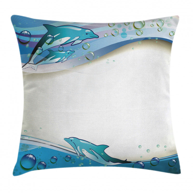 Dolphins Sea Waves Drops Pillow Cover