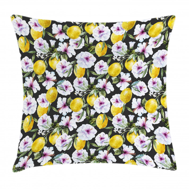 Hibiscus Petals Lemons Pillow Cover