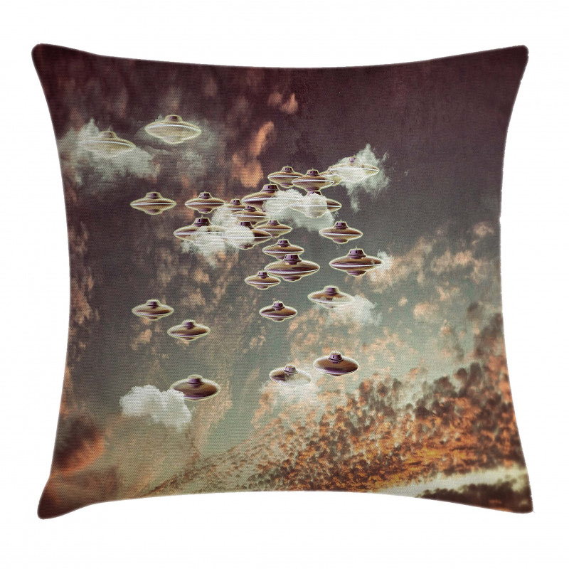 UFOs in Cloudy Sky Pillow Cover