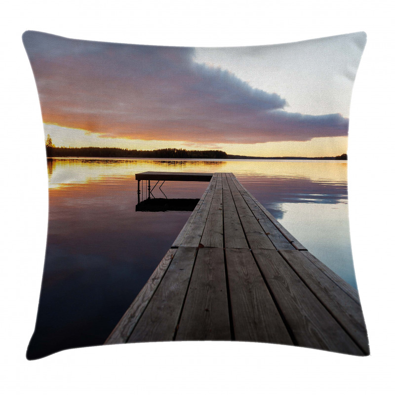 Rustic Pier Sunset Lake Pillow Cover