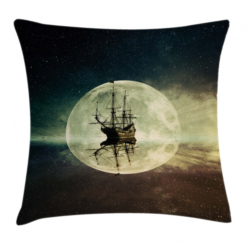 Old Ship Sea Moonlight Pillow Cover
