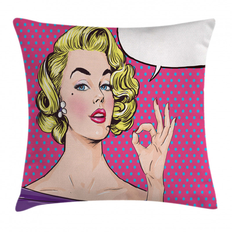 Pop Art Woman OK Sign Pillow Cover