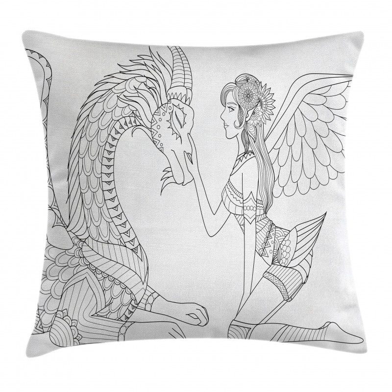 Fairy Woman and Dragon Pillow Cover